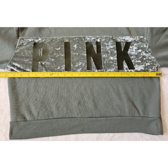 Victoria Secret Fleece Lined Cropped Pullover Sweatshirt Womens M Green Hooded - Picture 13 of 15